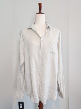 Aloha Women’s 100% Linen Button Up Long Sleeve with Tabs Top Size Medium Ecru